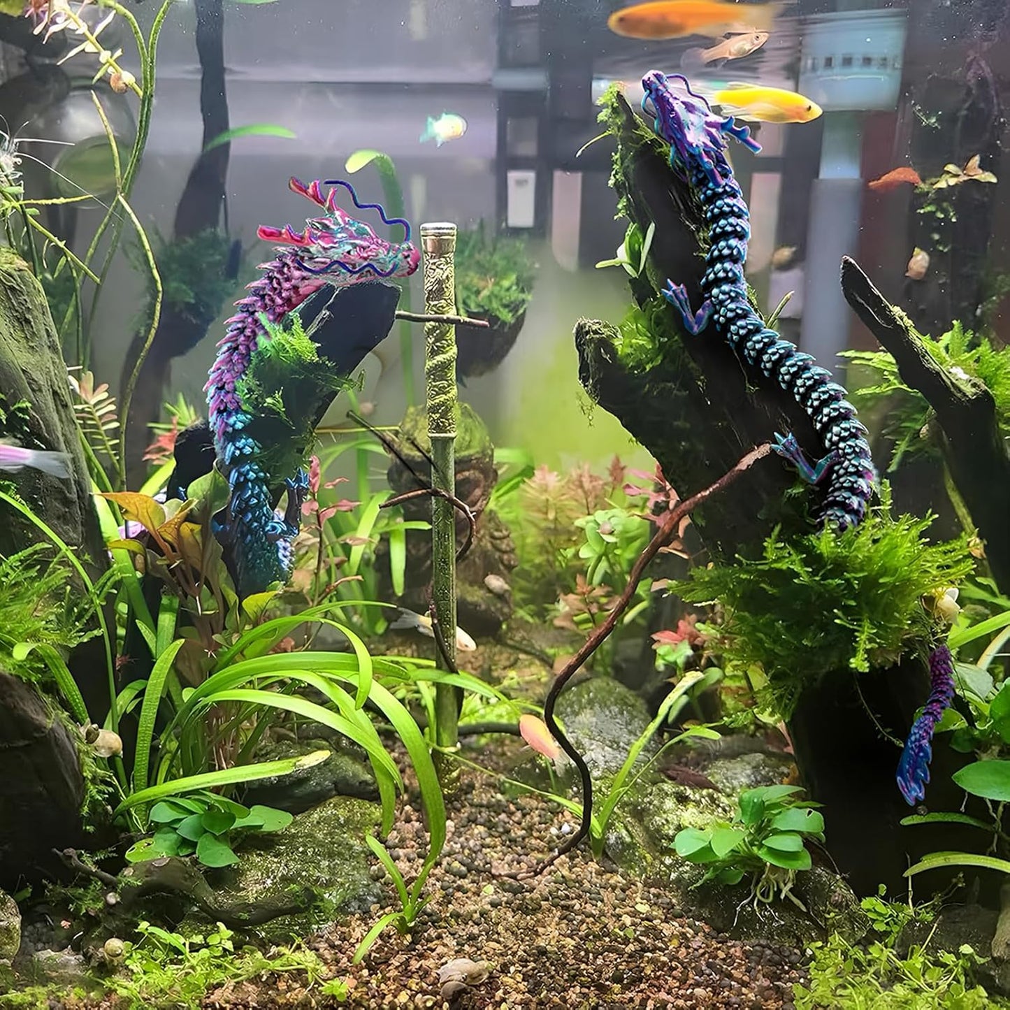 3D Printed Dragon Fidget Toy, 18in Surprise Mystery Dragon, Crystal Dragon Fidget Toy, Articulated Pye Dragon Fish/Display Cabinet/Home/Office Desktop Decor(Red Gold)