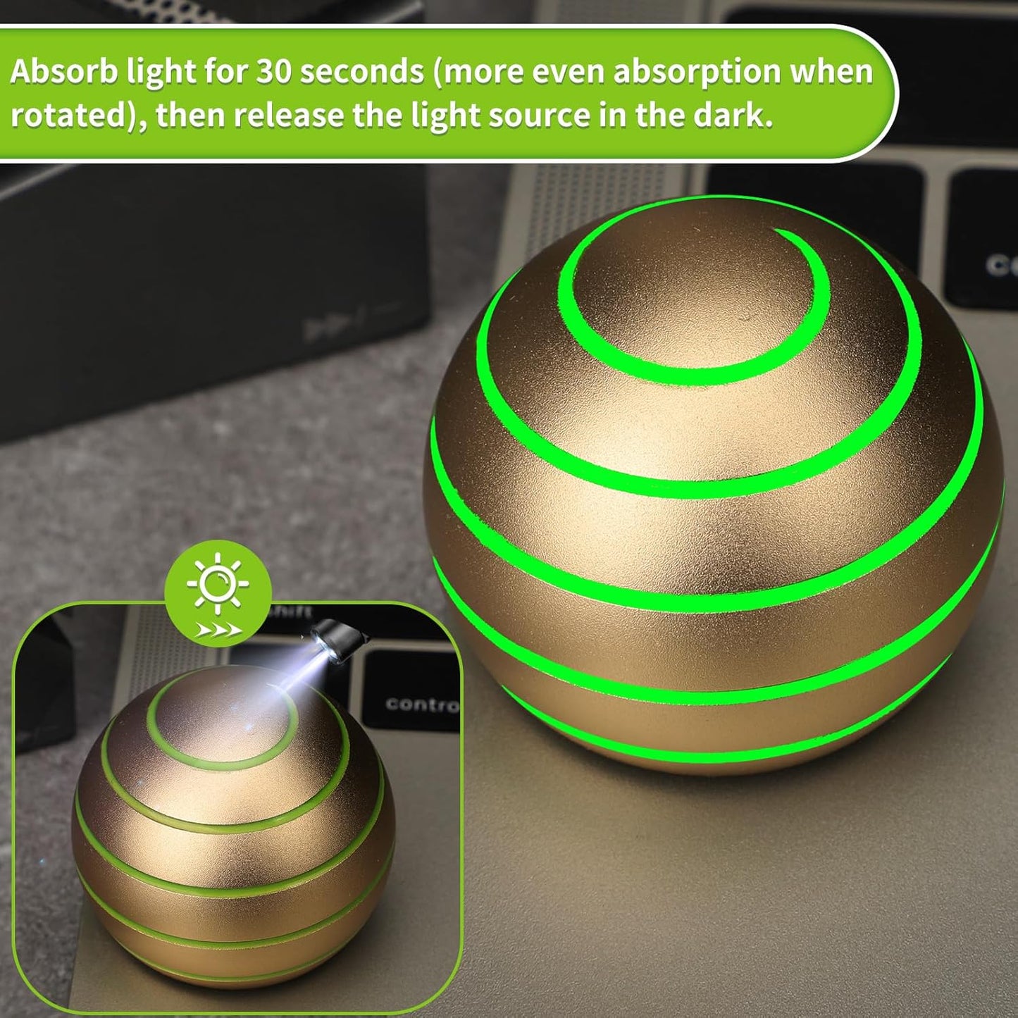 Fidget Spinner Kinetic Spin Metal Desk Toy Ball for Kids Adults, Luminous Full Body Optical Illusion Stress Relief Fidget Gyro Ball Gift for Boys Girls 4-12 5-10 3-12 (Gold)