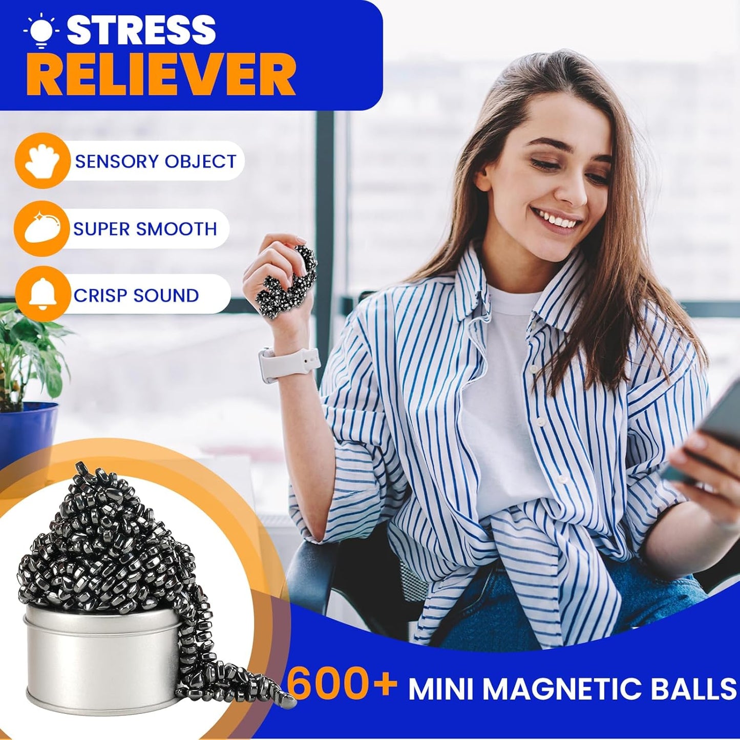 Magnetic Balls Over 600 PCS Mini Magnetic Putty, with 2 Big Smooth Magnetic Beads, Fidget Toys for Adult, Weak Ferrite Putty Desk Toys for Office (Black)