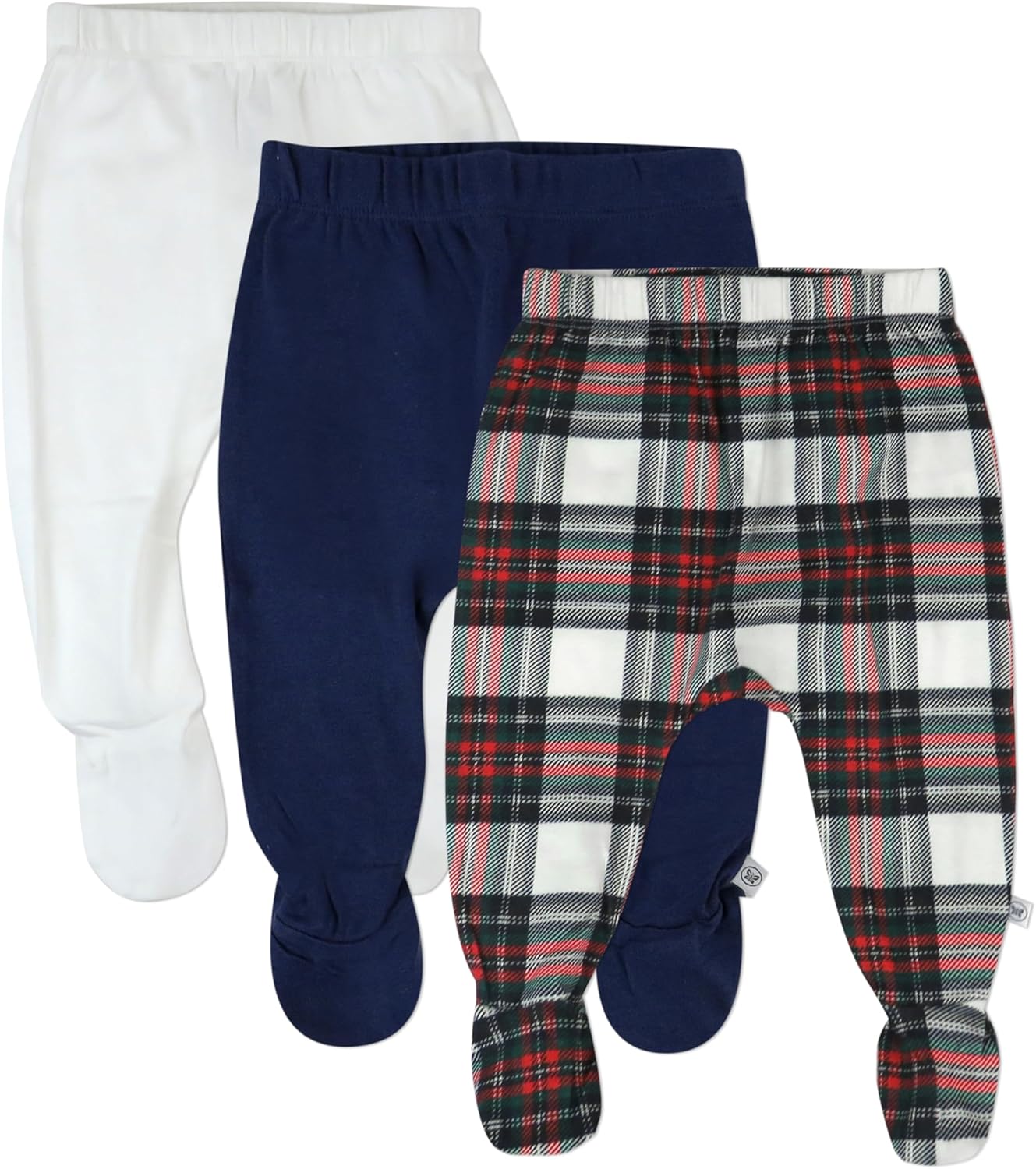 HonestBaby 3-pack Footed Pants Roomy Fit Pull on Bottoms 100% Organic Cotton for Infant Baby Boys, Girls, Unisex