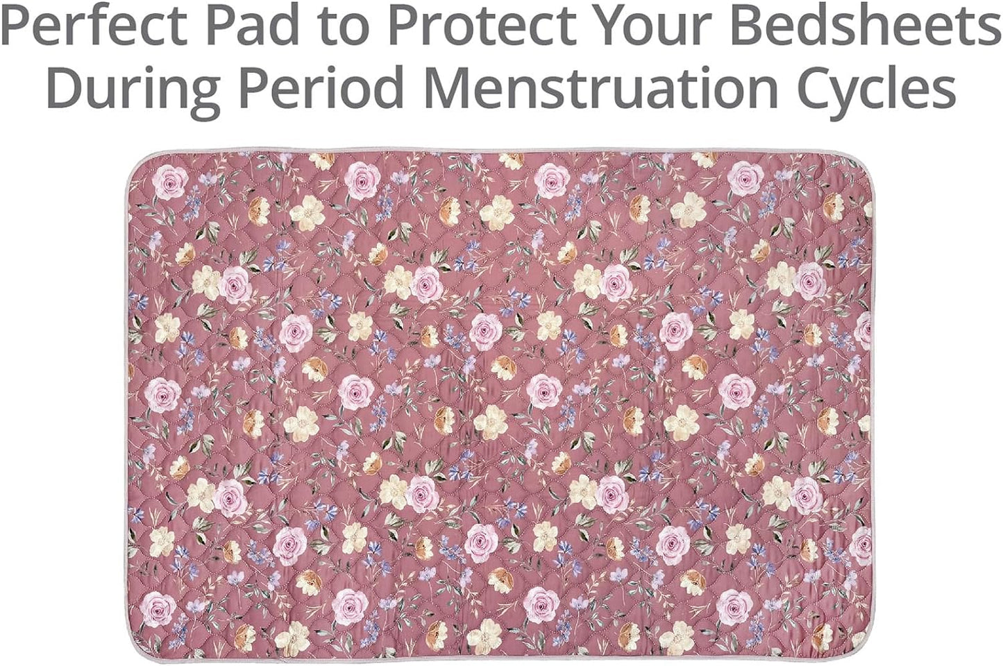 Organic Incontinence Pad for Period - Waterproof Protectors - Reusable Washable Pee Pad - Fits Twin to Full Size Beds - 100% Organic Viscose Derived from Bamboo - 34" x 52" Dark Flower