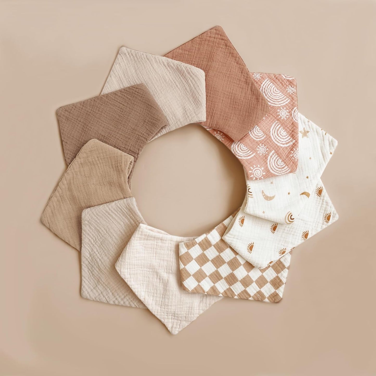 Konssy Muslin Baby Bibs 10 Pack Baby Bandana Drool Bibs 100% Cotton for Unisex Boys and Girls, Soft Absorbent Set for Teething and Drooling