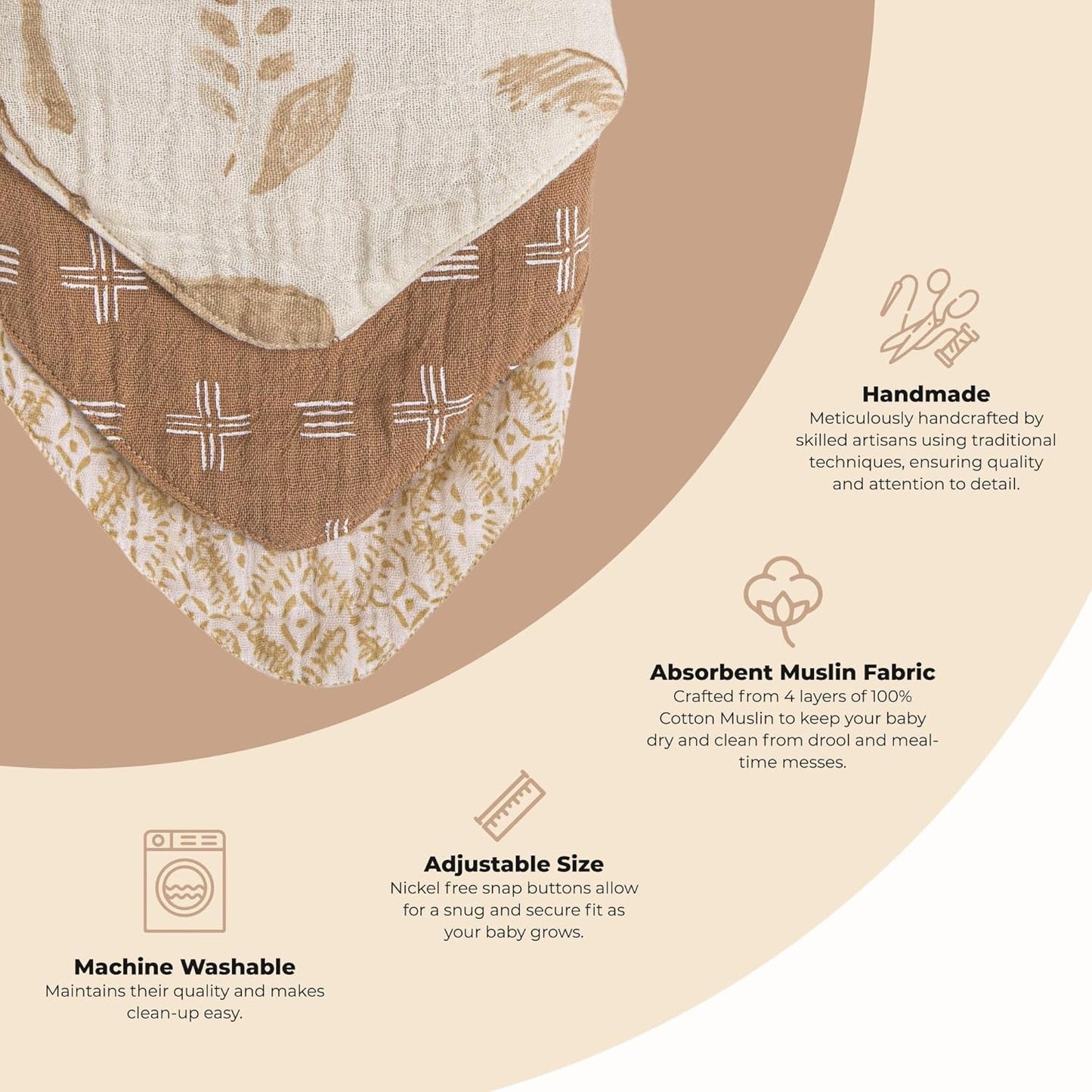 Crane Baby Soft Muslin Bandana Bibs for Boys & Girls, Safari Animal Baby Bibs, Adjustable Absorbent Burp Bandana Set, Pack of 3