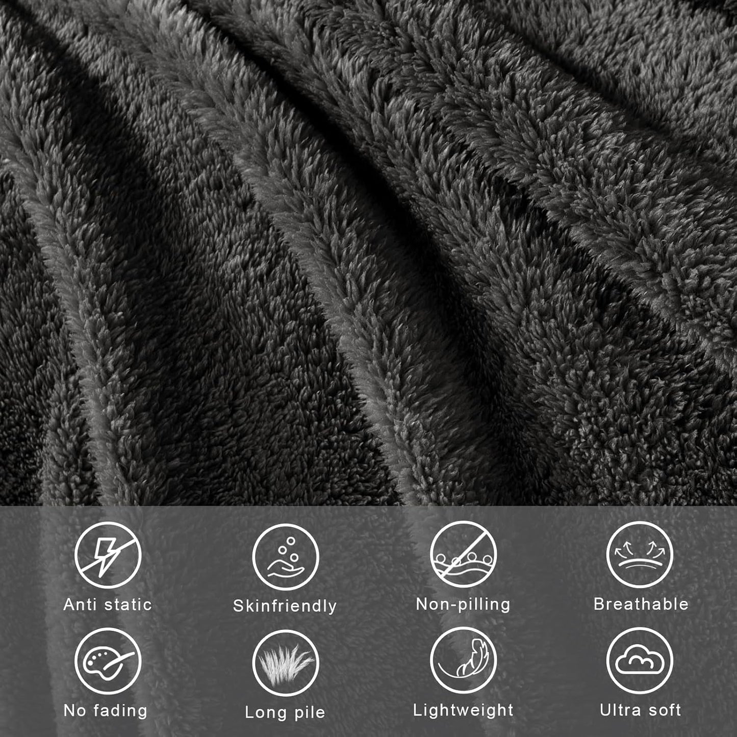 Exclusivo Mezcla King Size Flannel Fleece Blanket, Super Soft Velvet Plush Bed Blanket, Fuzzy Cozy and Warm for All Seasons, 90x104 Inches, Dark Grey