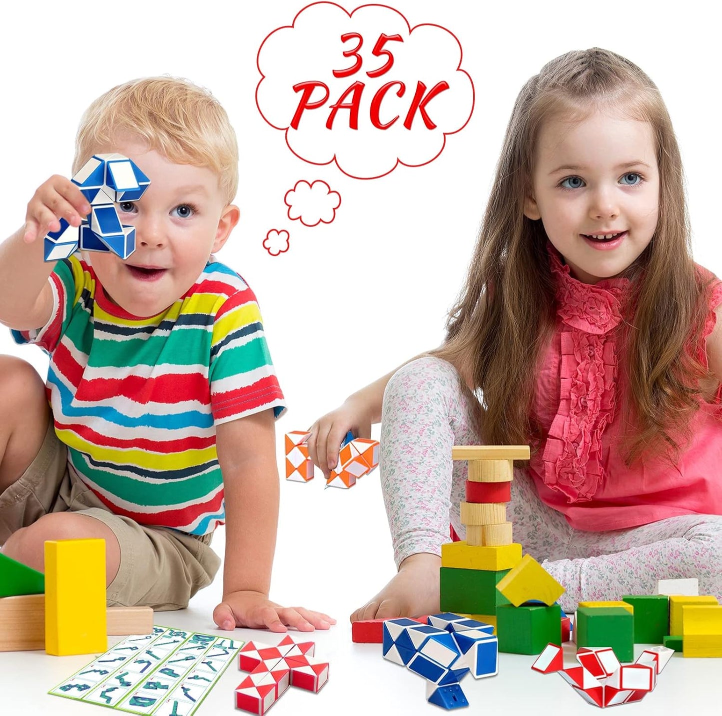 35 Pack 24 Blocks Fidget Snake Cube Mini Twist Puzzle Snake Cube Valentine's day Toys Mini Magic Snake Speed Cubes Filler for Toy for Kids Party Bags Suitable for Children's Classroom Rewards