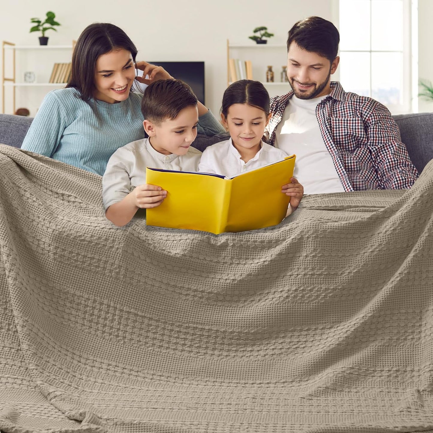 PHF 100% Cotton Waffle Blanket Oversized King 120"x120", Lightweight Breathable Extra Large 10'x10' Summer Blankets for Bed, Giant Big Luxury Aesthetic Woven Bedding for Home Decor, Simply Taupe