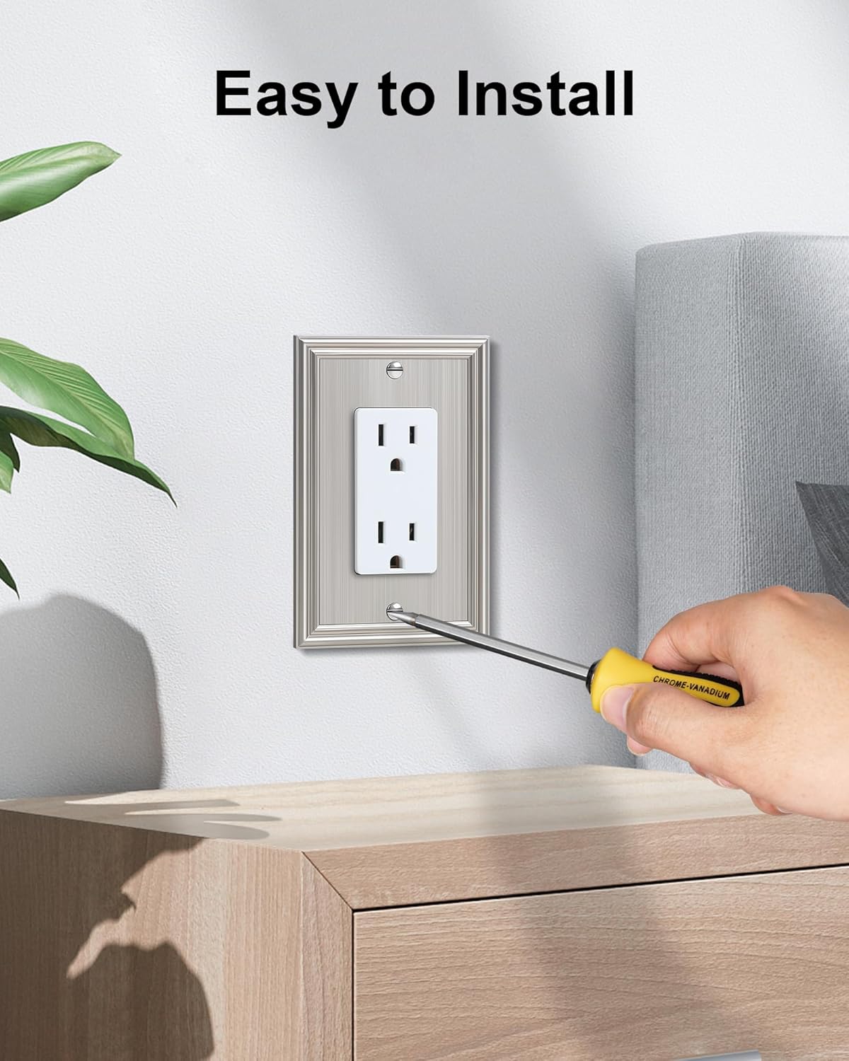 2-Pack Decorator Outlet Cover Plate, Brushed Nickel Decorative Switch Plates and Outlet Covers, Durable Zinc Alloy Wall Plates for Electrical Outlets, Receptacle, GFCI Outlet, Dimmer Switch