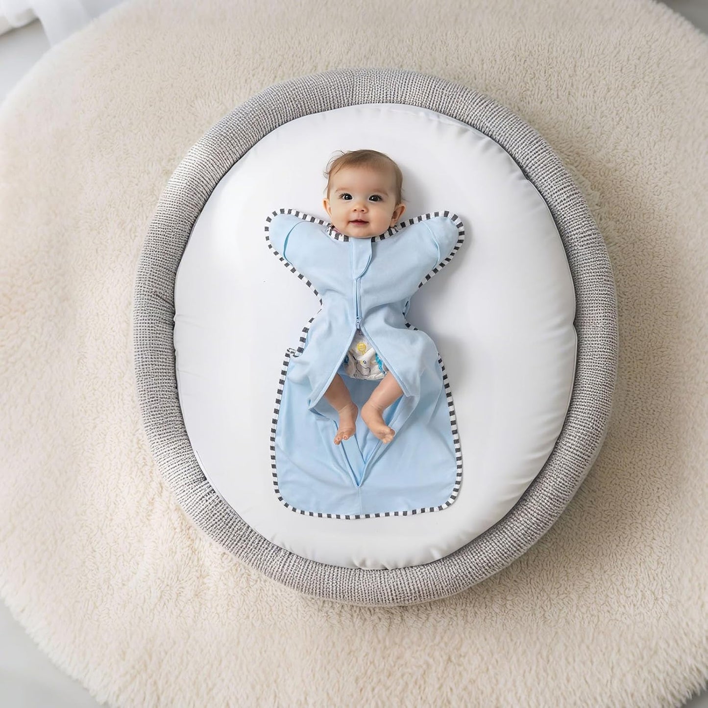 Transition Swaddle, 2 Pack 100% Cotton Baby Sleep Sack, 2-Way Zipper Infant Arm Up Swaddle for Newborn Baby Boys Girls (Blue + Green, L(6-9 Months))