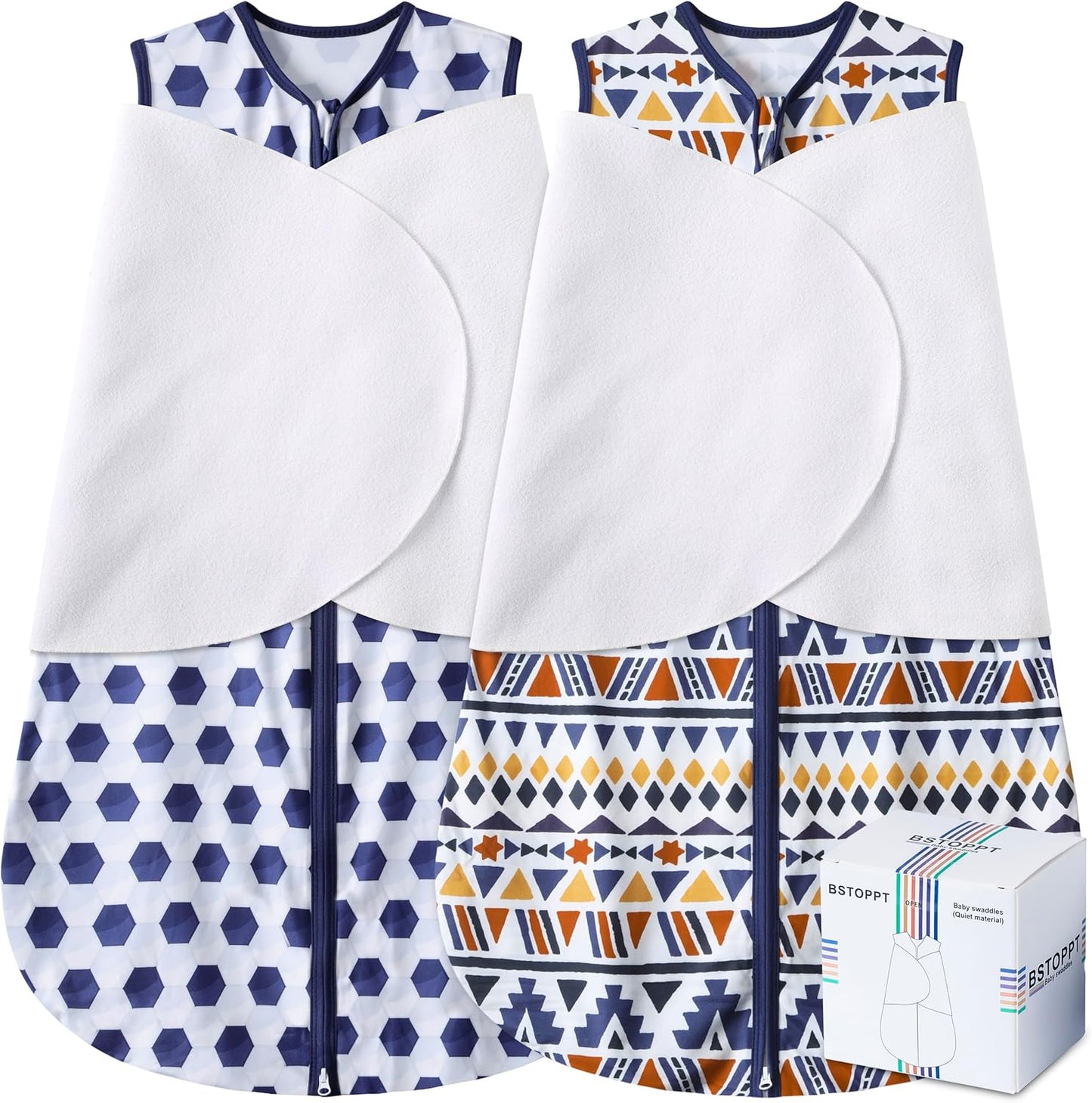 Newborn Sleep Sack Baby Swaddle,3-Way Adjustable Wearable Blanket,100% Rayon Cotton Swaddling Sleeping Bag，TOG 0.5 (Soccer & Triangles, 3-6 Months)