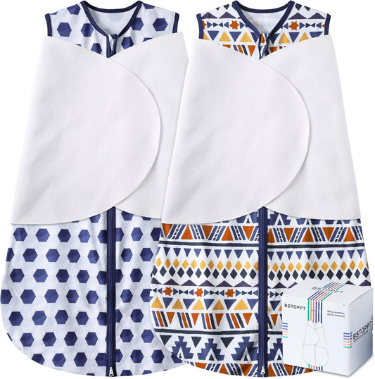 Newborn Sleep Sack Baby Swaddle,3-Way Adjustable Wearable Blanket,100% Rayon Cotton Swaddling Sleeping Bag，TOG 0.5 (Soccer & Triangles, 6-12 Months)