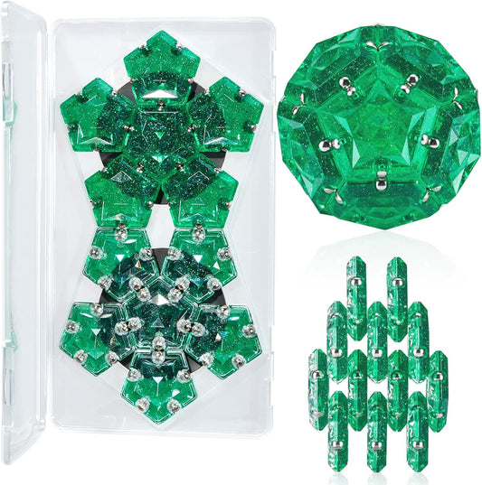Magnetic Fidget Sphere Magnets Balls - Crystal Green Holographic Glitter - Magnet Fidgets Toy - 12 Piece Set - Creativity Beyond Imagination, Inspirational, Recreational, Desk Toys for Adults