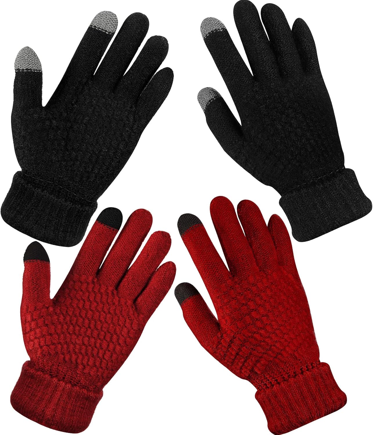 Geyoga 2 Pairs Women's Winter Touch Screen Gloves Soft Warm Fleece Lined Knit Elastic Cuff Winter Texting Gloves