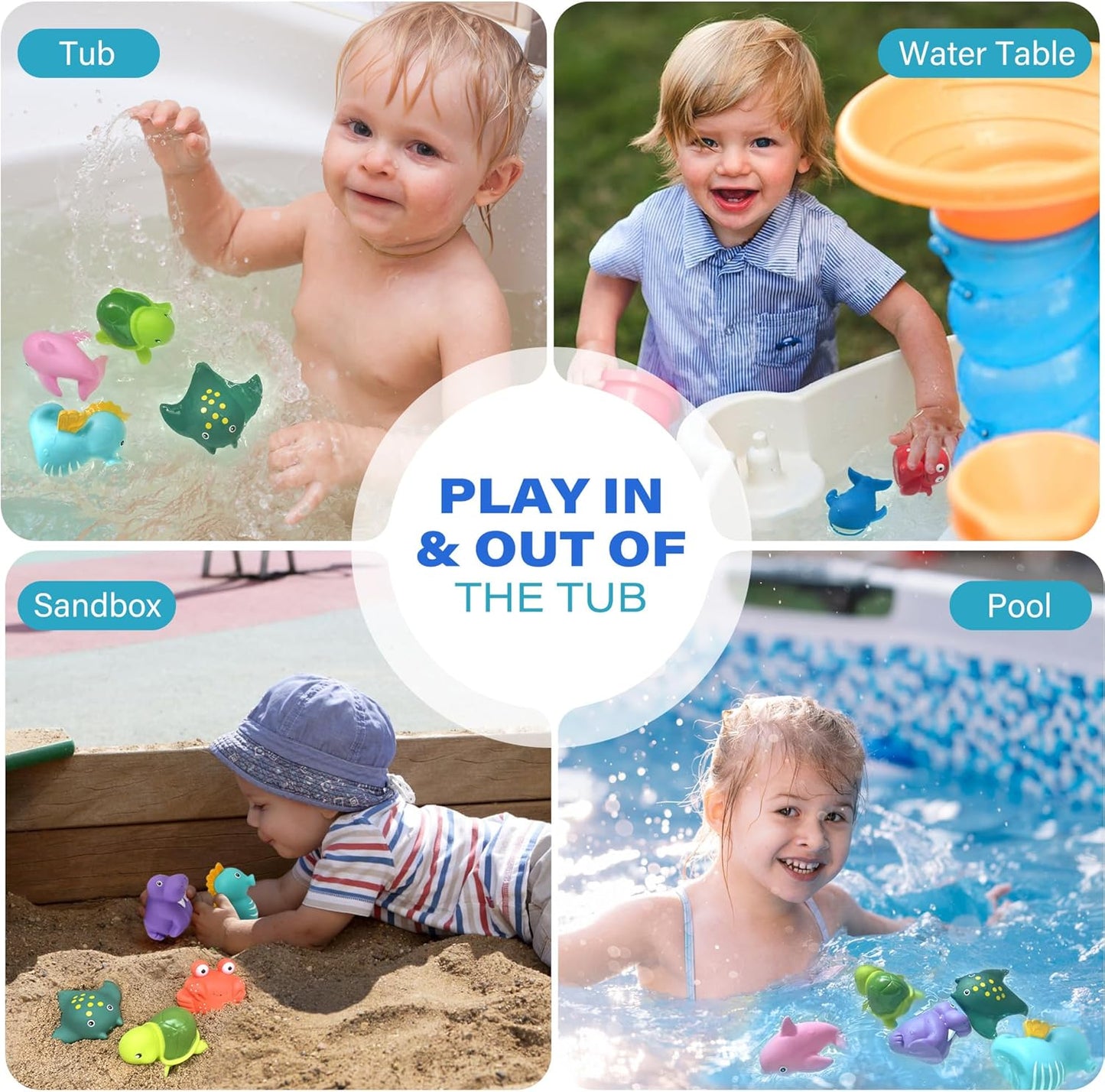 LotFancy Bath Toy, 8PCS Mold Free Bath Toys for Kids Ages 1-3, No Holes Baby Bath Toys for Toddlers 2-4, Ocean Sea Animal Bathtub Toys, Soft Floating Pool Water Table Toys