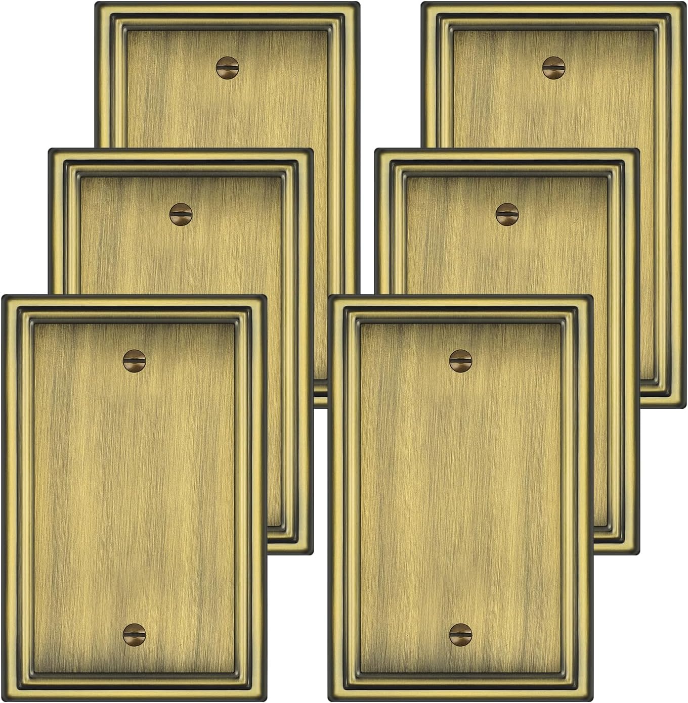 Antique Brass Decorative Blank Light Switch Covers Plate, Metal Material 1 Gang Wall Plates for Blank Light Switch, Single Blank Switch Plate Cover - Classic Style, 6 Pack