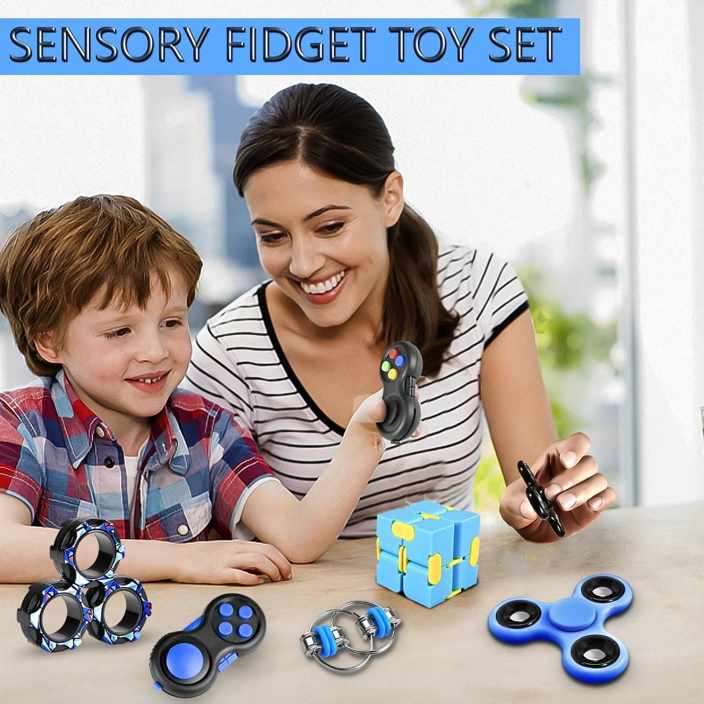 Fidget Toys Adults Set, Easter Basket Stuffers Gift for Kids Teen Cool Gadget Sensory Pack with Figette Spinner Cube ADHD Anxiety Relief Stress Magnetic Ring Office Desk Manget Toy for Boys…
