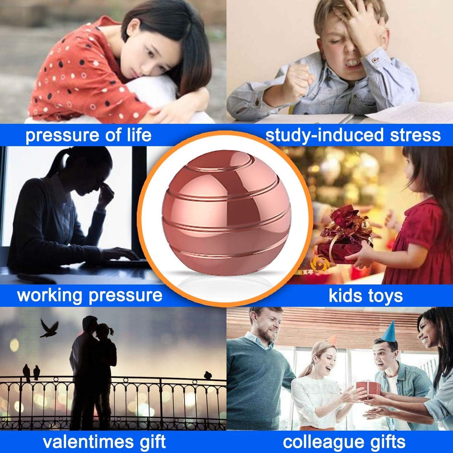 Kinetic Desk Toy,Optical Illusion Metal Fidget Spinning Ball,Office Executive Stress Relief Spinner Toys for Adults & Kids