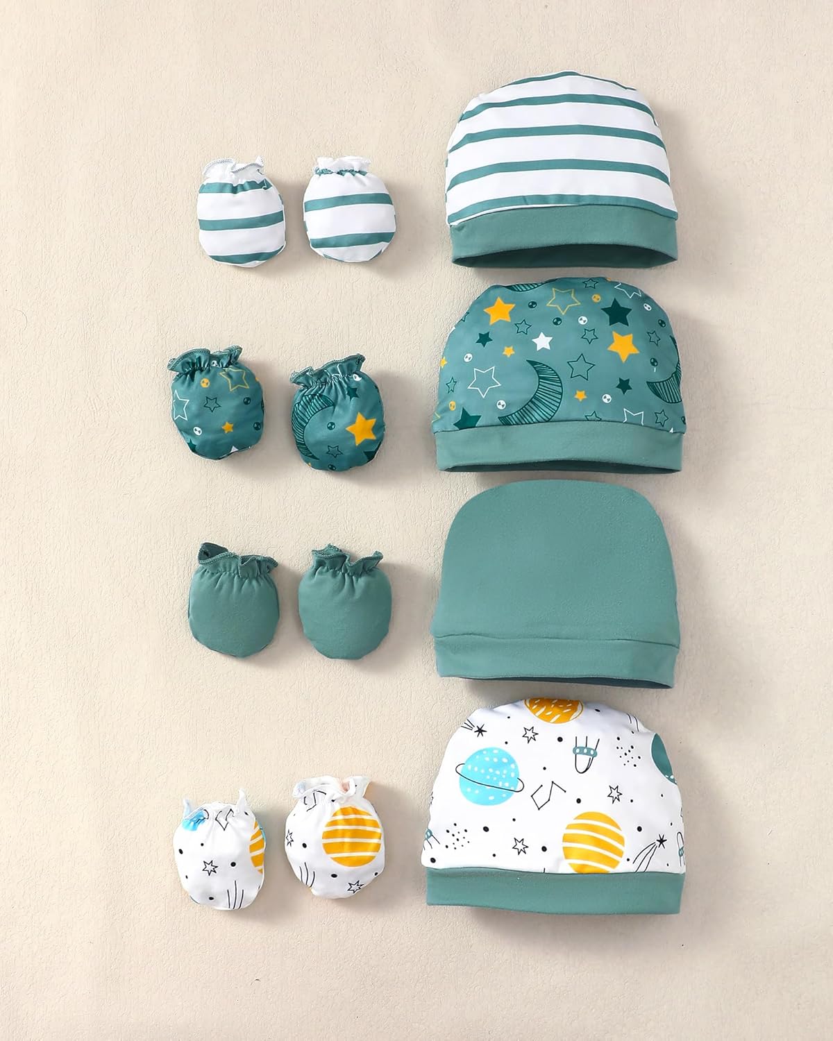 NZRVAWS Newborn Baby Boy Girl Clothes Unisex Infant Romper Pants Set Hat 4-Pack Outfits 0-12 Months 16 Pieces Toddler