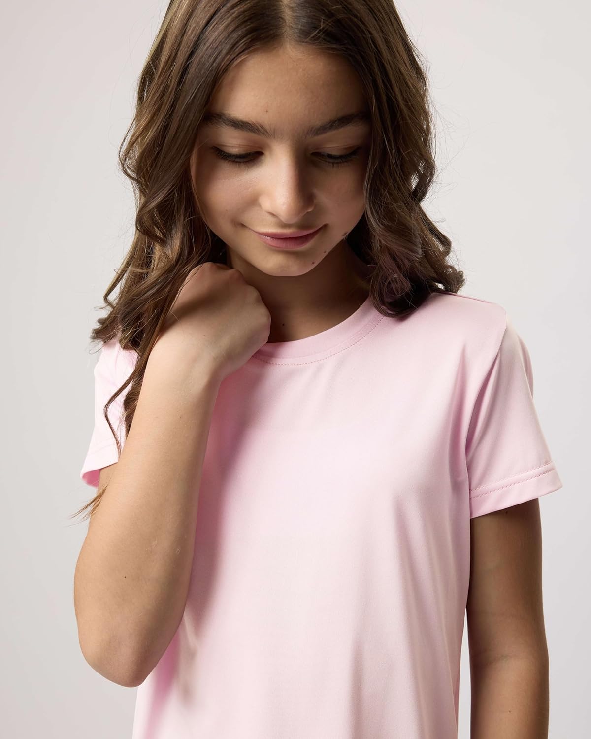 Real Essentials 5 Pack: Girls Short Sleeve Dry-Fit Crew Neck Active Athletic Performance T-Shirt