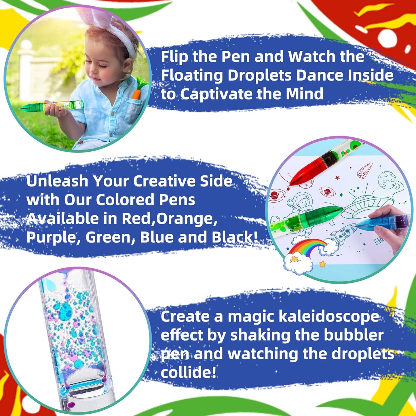 YUE MOTION Liquid Motion Bubbler Pens - Sensory Toy Pens for Classroom-Fidget Pens for Kids and Adults-Colorful Timer Pens for Stress and Anxiety Relief-2 Pack