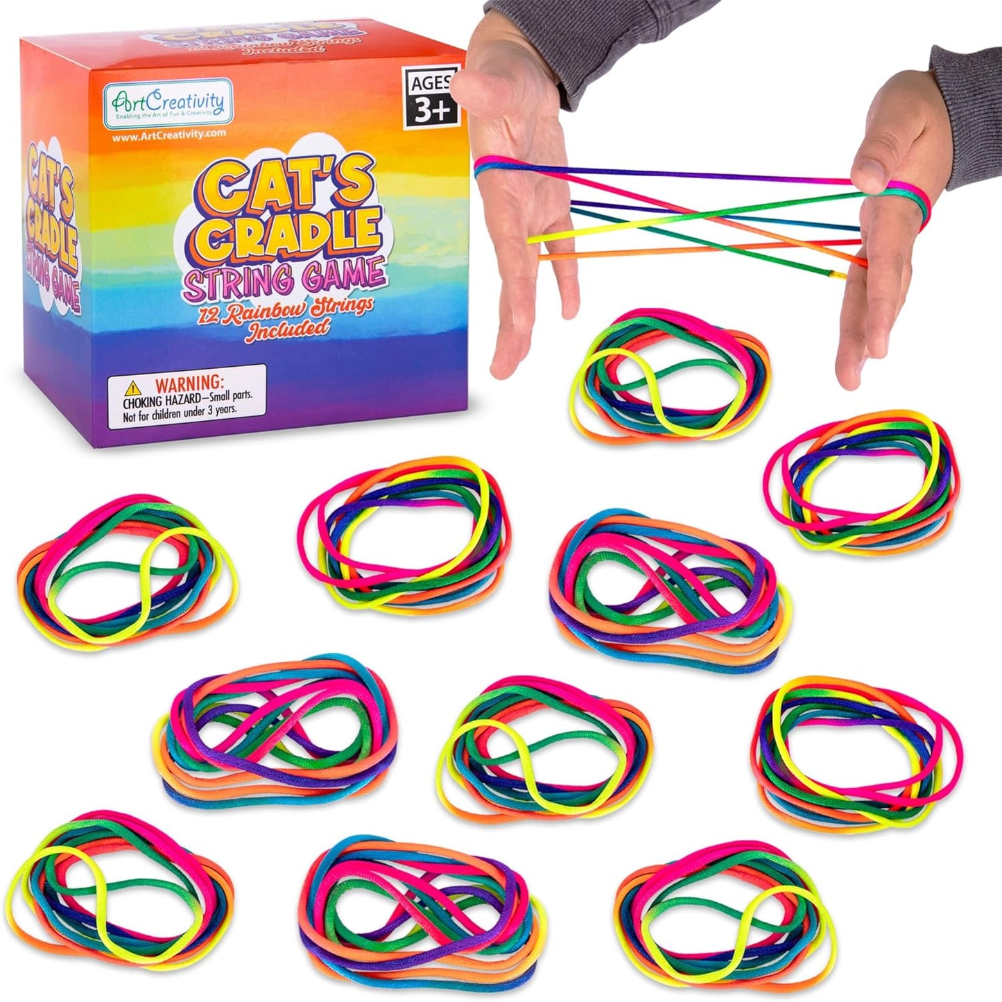 ArtCreativity Cat’s Cradle String Game for Kids - Set of 12 Strings for Cats Cradle - Looped 63 Inch Strings for Cats Cradle Game - Vintage Games and Retro Toys from The 90s - Vintage Fidget Toys