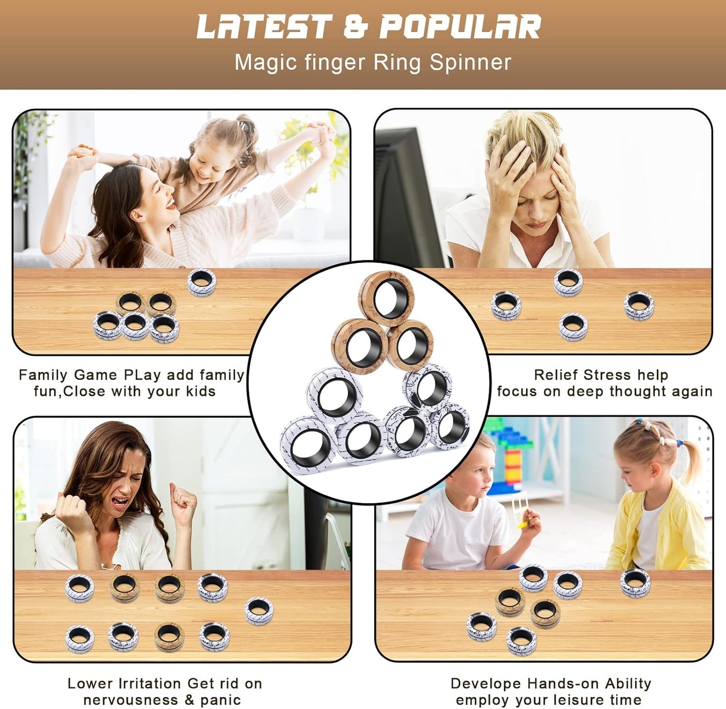 Cevioce 9 Pcs Magnetic Rings Fidget Toys Adults Teens Kids|ADHD Fidget Toy Pack for Anxiety Relief,Coolest Gifts for Teen Boys,Birthday Gifts for 8 9 10 11+ Year Old Boy & Girl