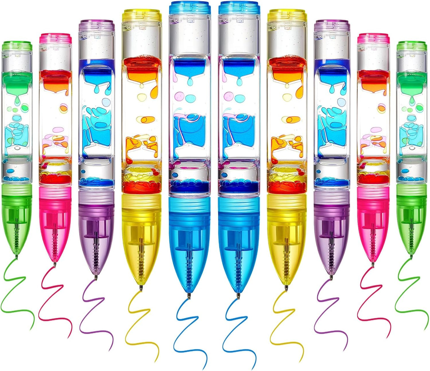 10 Pcs Liquid Motion Bubbler Pens Colorful Hourglass Bubbler Toy Liquid Pen Novelty Sensory Pen Fun Fidget Timer Pens for Adults Home Stress and Anxiety Relief School Classroom Gifts