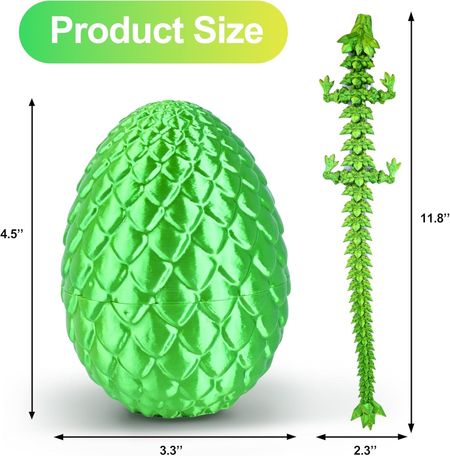 3D Printed Dragon,Dragon Eggs with Dragon Inside,Articulated Crystal Dragon Toys for Kids Home Decor, Executive Dragon Fidget Desk Toys (Lser Yellow & Green)