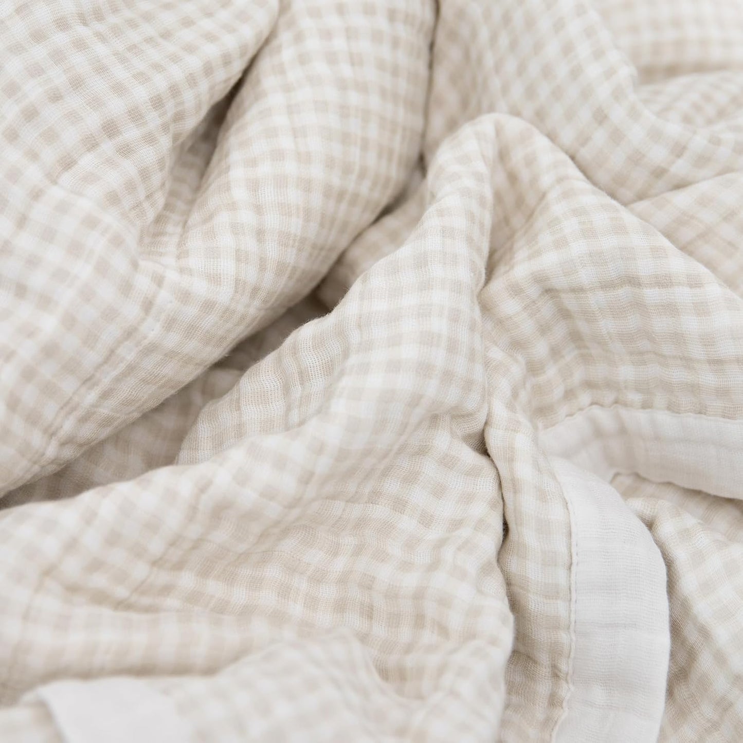 Little Unicorn Newborn Receiving Quilt | Ultra- Soft, Multi-Layered Muslin Fabric | Gift for Newborns & on-The-go (Tan Gingham)