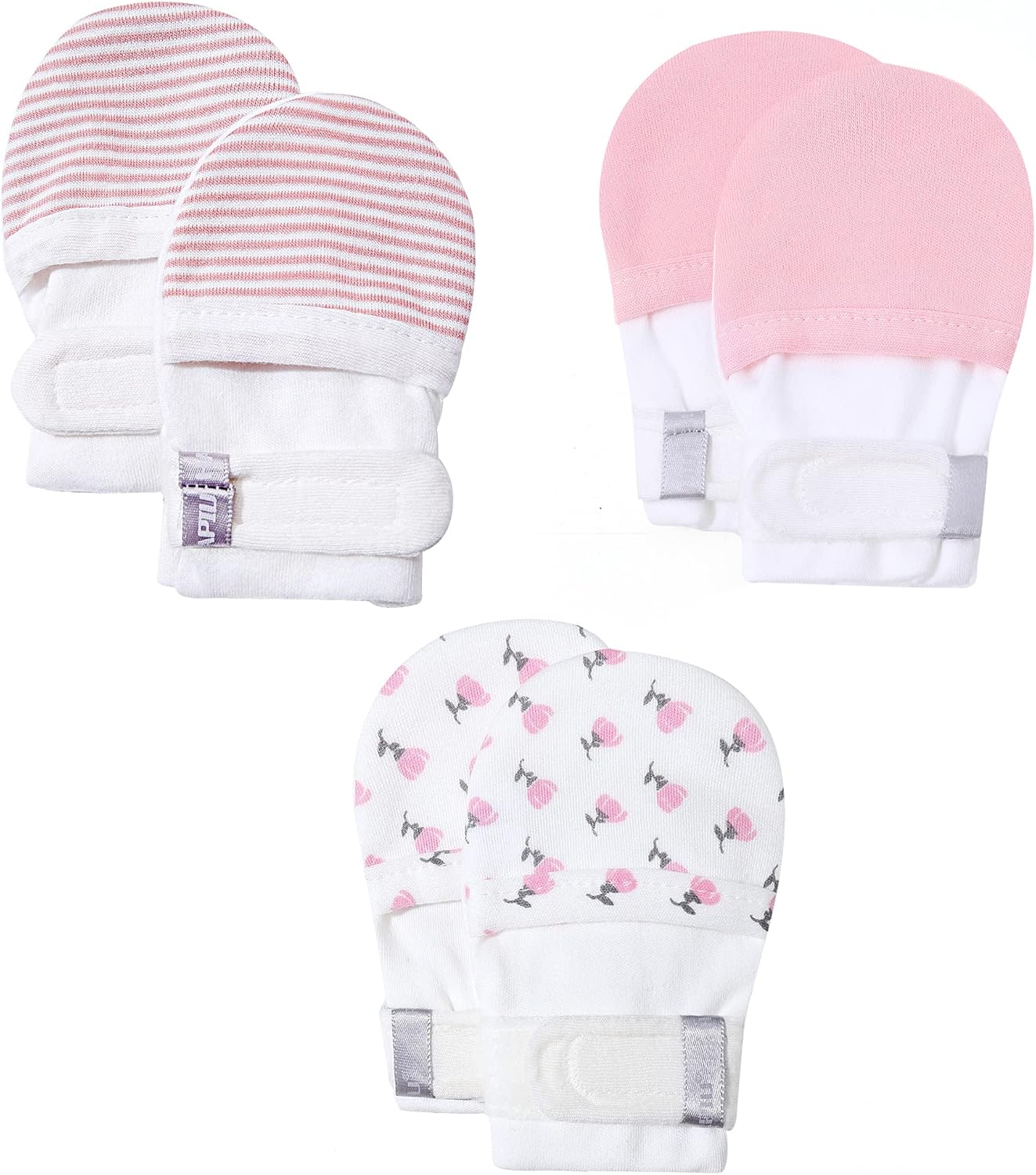 HAPIU Baby No Scratch Mittens Stay On, 100% Cotton Breathable, Adjustable Infant Gloves for Boys Girls, Newborn - 12 M