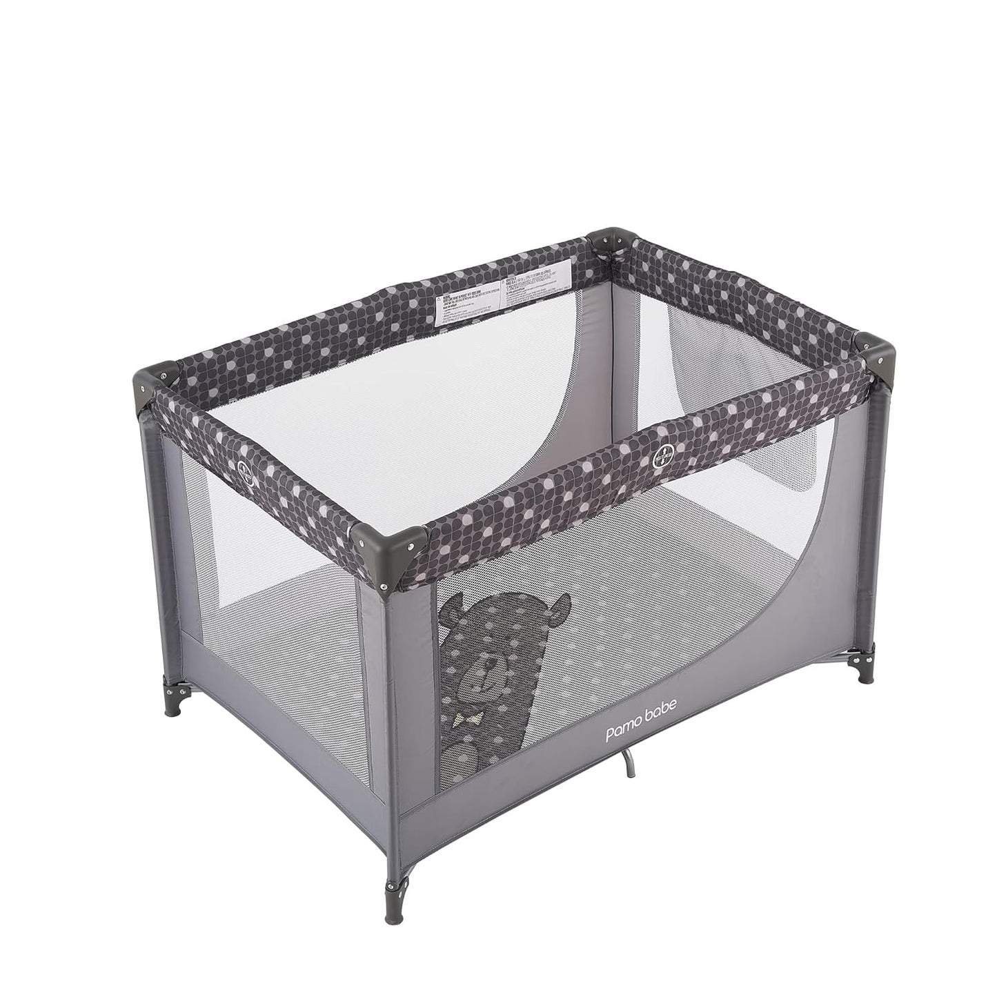 Pamo Babe Portable Crib Baby Playpen with Mattress and Carry Bag Grey