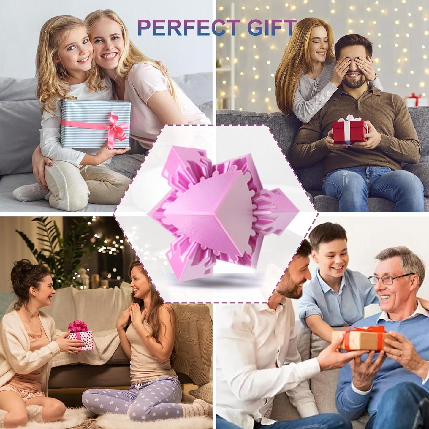 Gear Sphere Gear Cube 3D Printed Gear Ball Spin Cube Fidget Toy Relieving Stress & Anxiety, Fidget Cube GearSphere Desk Toy, Whirling Wonder Fidget for Sensory and Autism (Laser Pinky White)