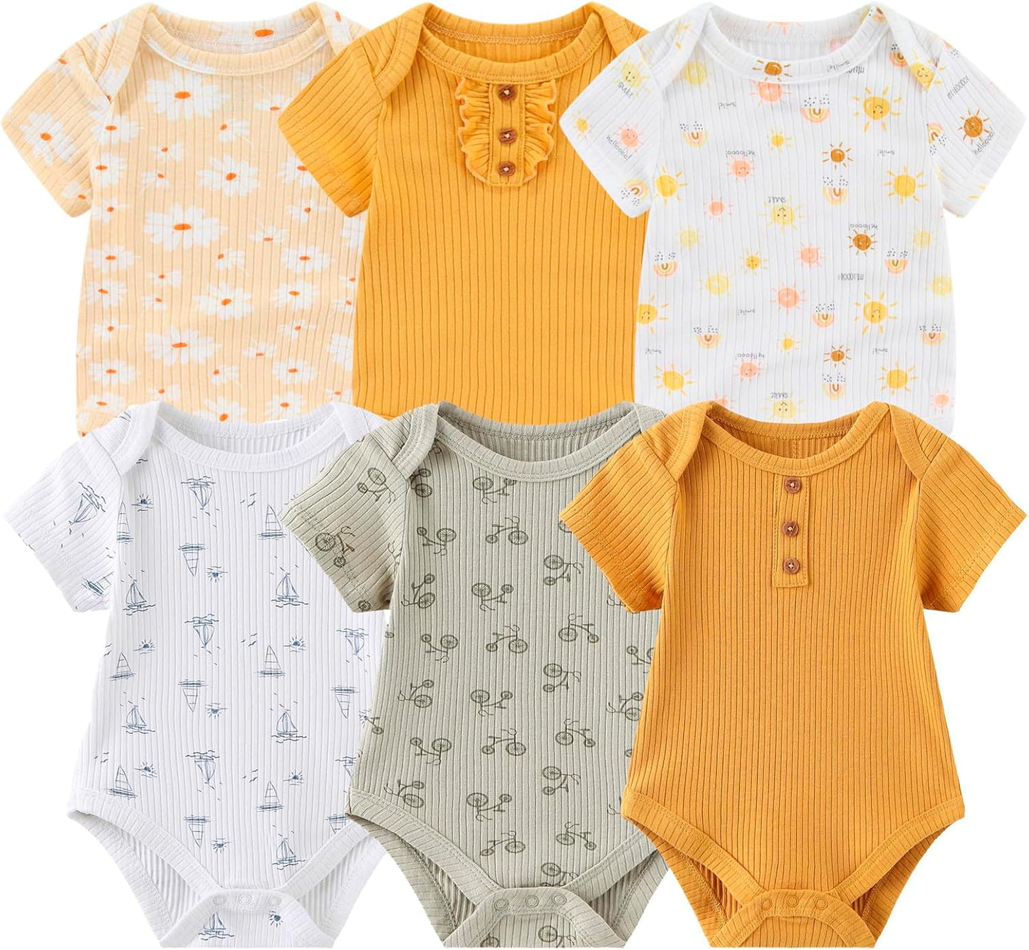Newborn Baby Boy Girl Short Sleeve Bodysuits Cotton One-Piece Baby Clothes 6-Pack