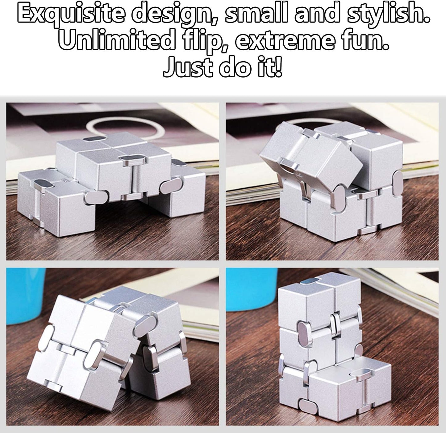 Infinity Cube Fidget Cube Anxiety Stress Relief Toy for Adults Gifts Men Office Gadgets Aluminum Alloy Material (Golden)