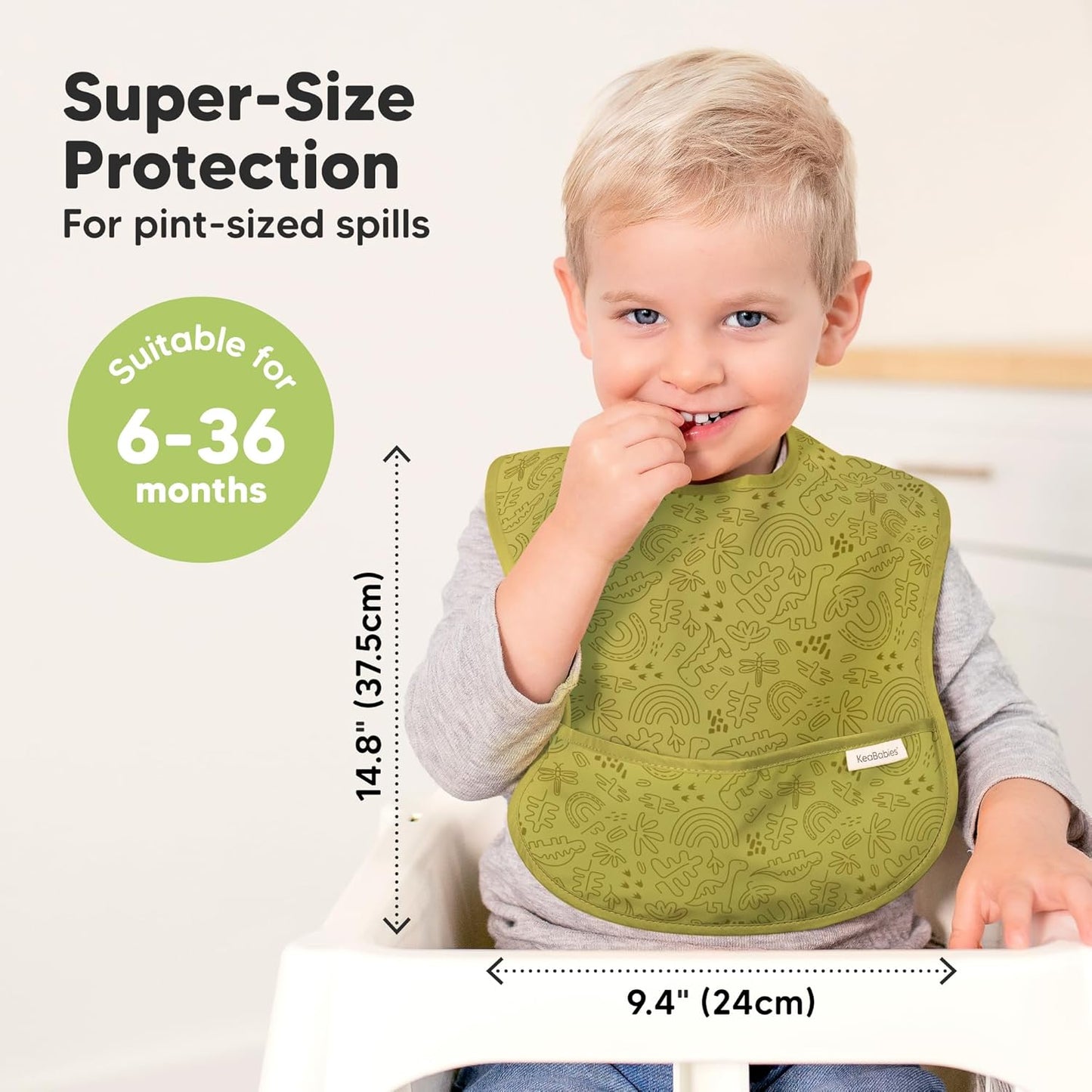 3-Pack Waterproof Baby Bibs for Eating - Lightweight Toddler Feeding Bibs with Large Food Catcher, Mess Proof, Food-Grade Baby Eating Essentials, Easy to Put On & Clean (Mesozoic)