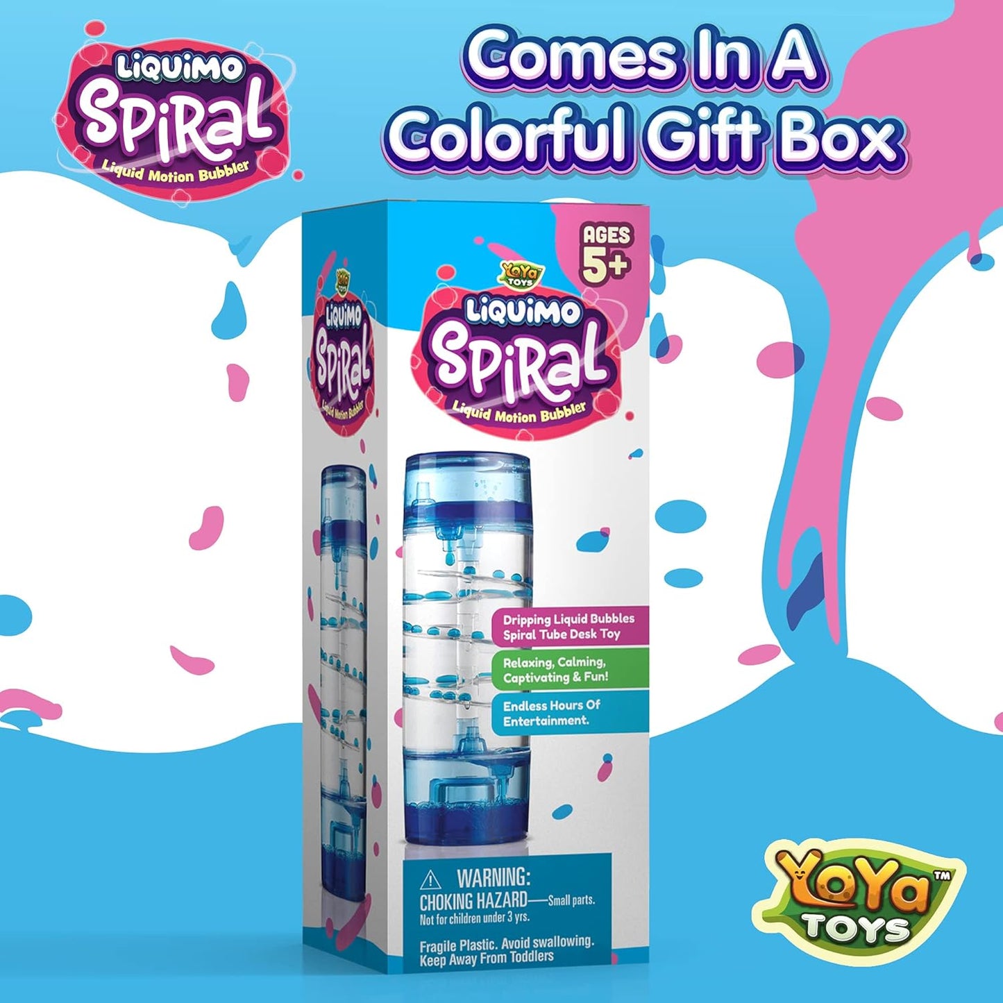 YoYa Toys Liquimo Spiral Liquid Motion Bubbler Timer for Kids - Bubble Drop Hourglass - Fidget Toys for Autistic Children Activity - Office Desk Top Accessories, Holiday Stocking Stuffers