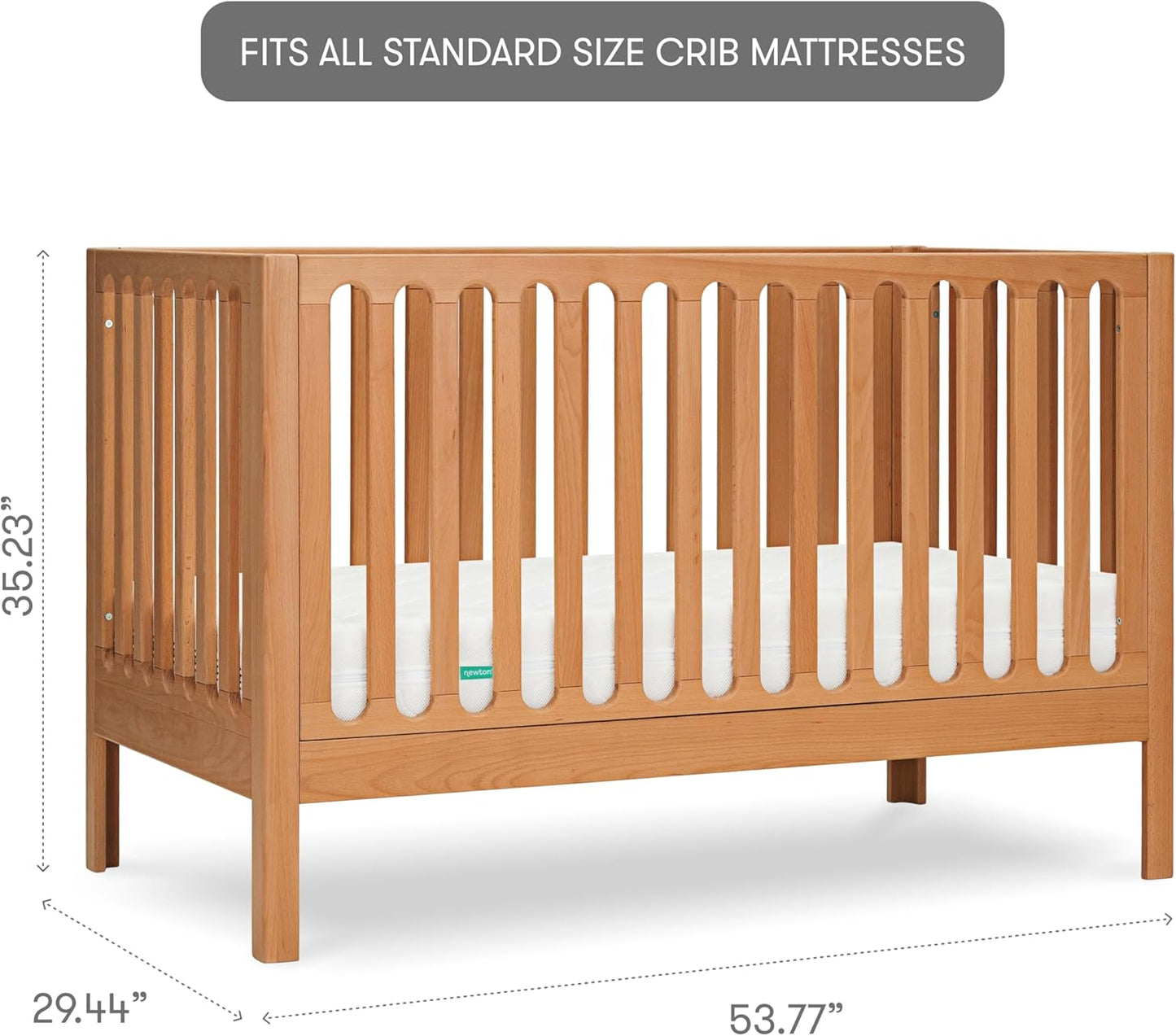 Newton Baby Galileo Standard Crib, Solid Beech Wood in Chestnut Color, 3-in-1 Convertible Crib with Toddler Bed Conversion Kit, Baby-Safe Finish