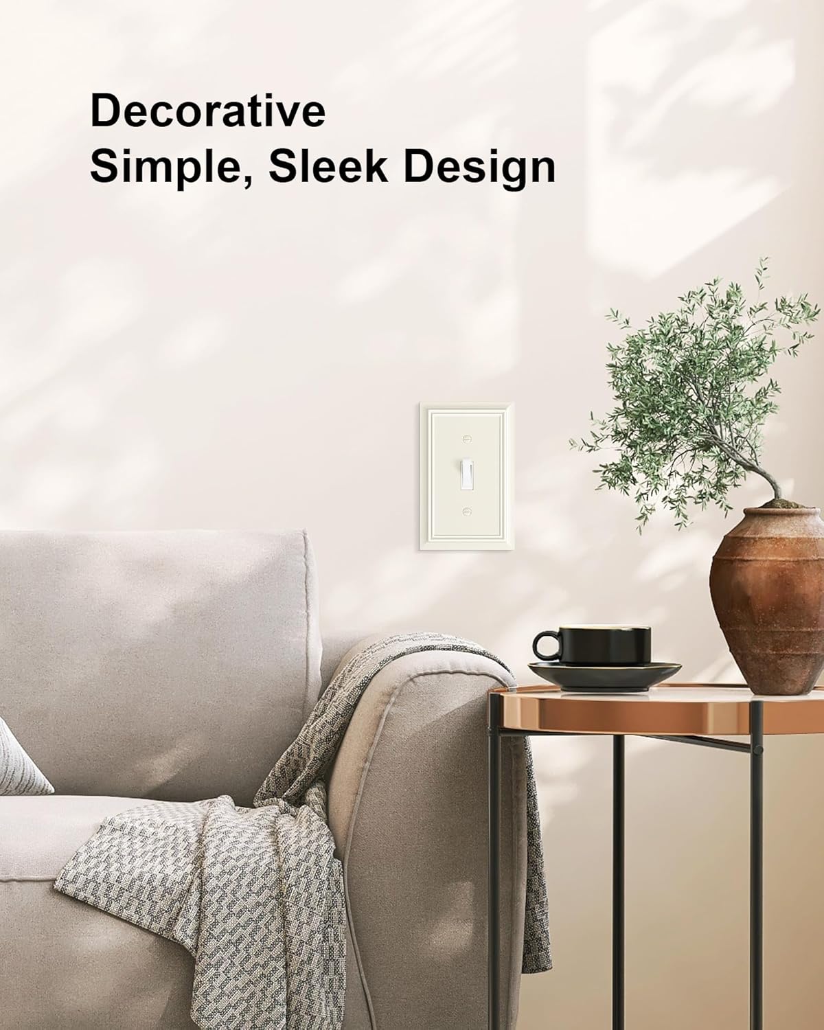 6-Pack Single Toggle Light Switch Cover Plate, Durable Natural Bamboo Fiber Decorative Switch Plate Covers, Light Almond 1 Gang Wall Plate, Corrosion Resistant