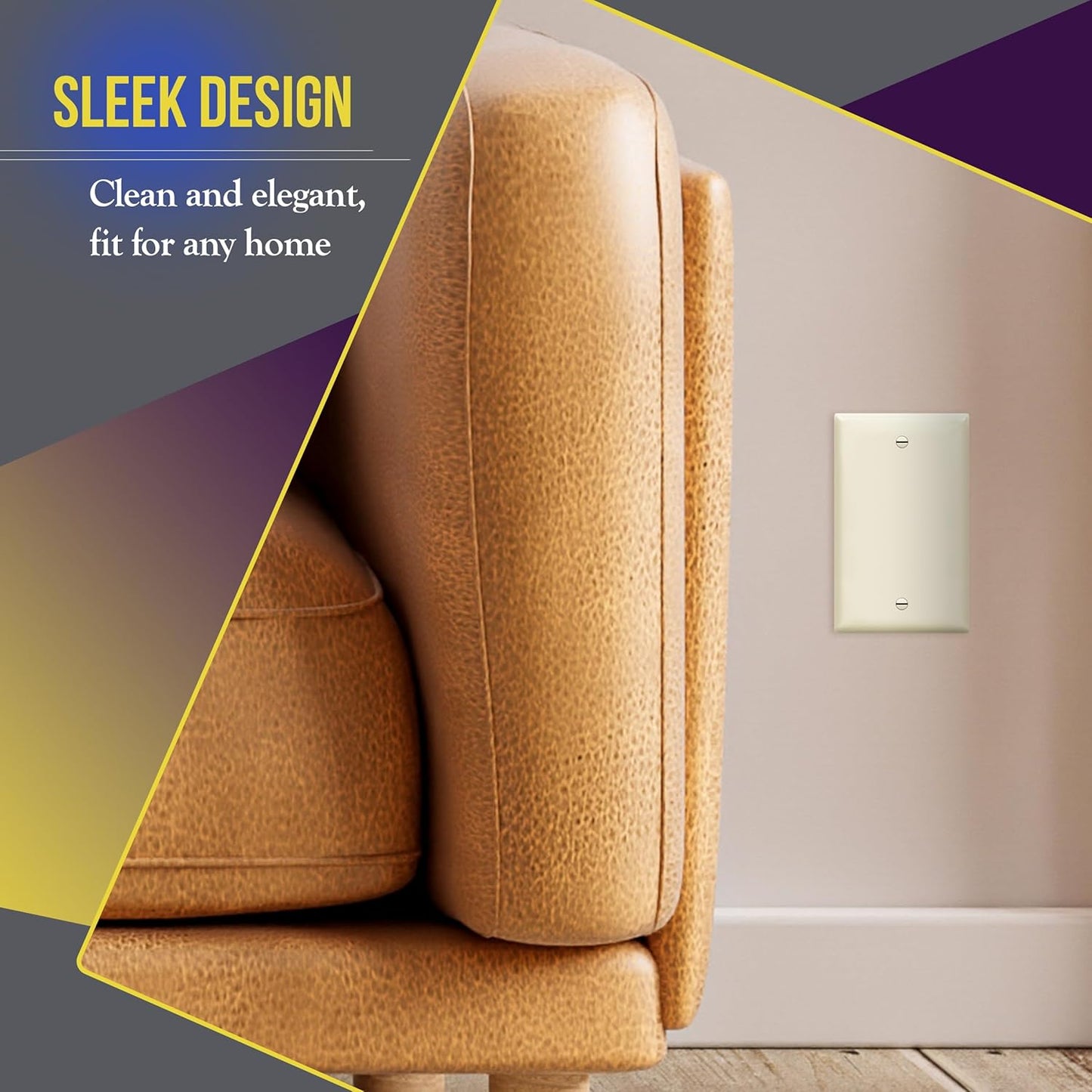 ENERLITES Blank Device Wall Plate, Gloss Finish, Standard Size 1-Gang 4.50" x 2.76", Polycarbonate Thermoplastic, 8801-LA, Light Almond