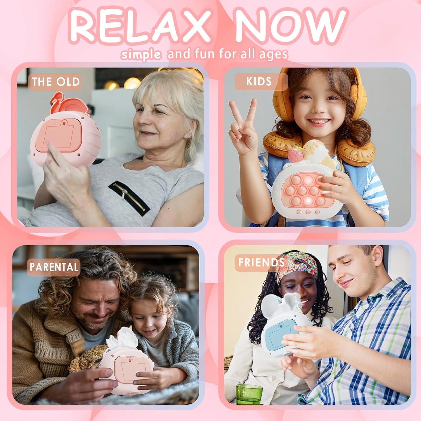 Stress Relief Toys, Decompression Breakthrough Puzzle Pop Button Gopher Handheld Game Machine, Novelty Fidget Toys Party Favor Gifts for Kids Adults (Ice Cream)