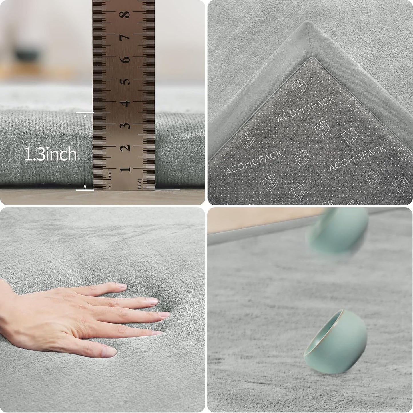 ACOMOPACK Baby Play Mat for Floor 1.3" Thick Memory Foam Play Mat 79"×157 Tummy Time Crawling with Non-Slip Bottom for Living Room,Nursery,Soft Velvet Playpen Mats for Kids,Infants（Light Grey）