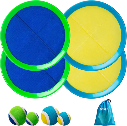 EVERICH Upgraded Toss and Catch Ball Game Set - Indoor and Outdoor Games for Kids 3-12, Beach Sand Pool Water Toy Includes 4 Paddles 4 Sticky Balls, Great Birthday Easter Gifts for Boys Girls