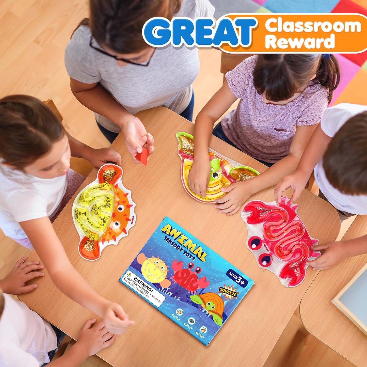 Autism Sensory Toys for Kids: 3 Pack Fidget Toy Sensory Tube Filled with Colorful Goo, Glitter - Animal Sensory Toys for Kids with Autism - Goodie Bag Stuffers, Fidgets for Classroom, kids Prizes