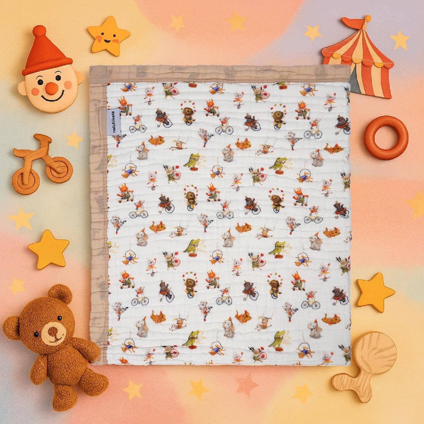 Organic Cotton Muslin Baby Blanket for Boys and Girls - Luxurious Soft Toddler Quilt for Swaddling - Gender Neutral Blankets Makes a Great Circus