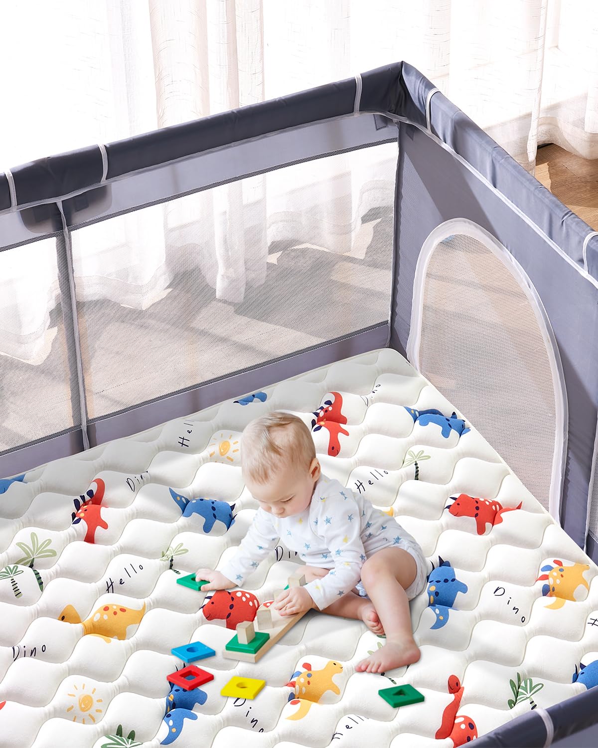 Odorless Premium Foam Baby Play Mat 59" x 59", Soft Microfiber Fabric Crawling Mat for Floor- Comfortable and Hypoallergenic, Non-Slip Cushioned Floor Playpen mat for Infants,Babies,Toddlers