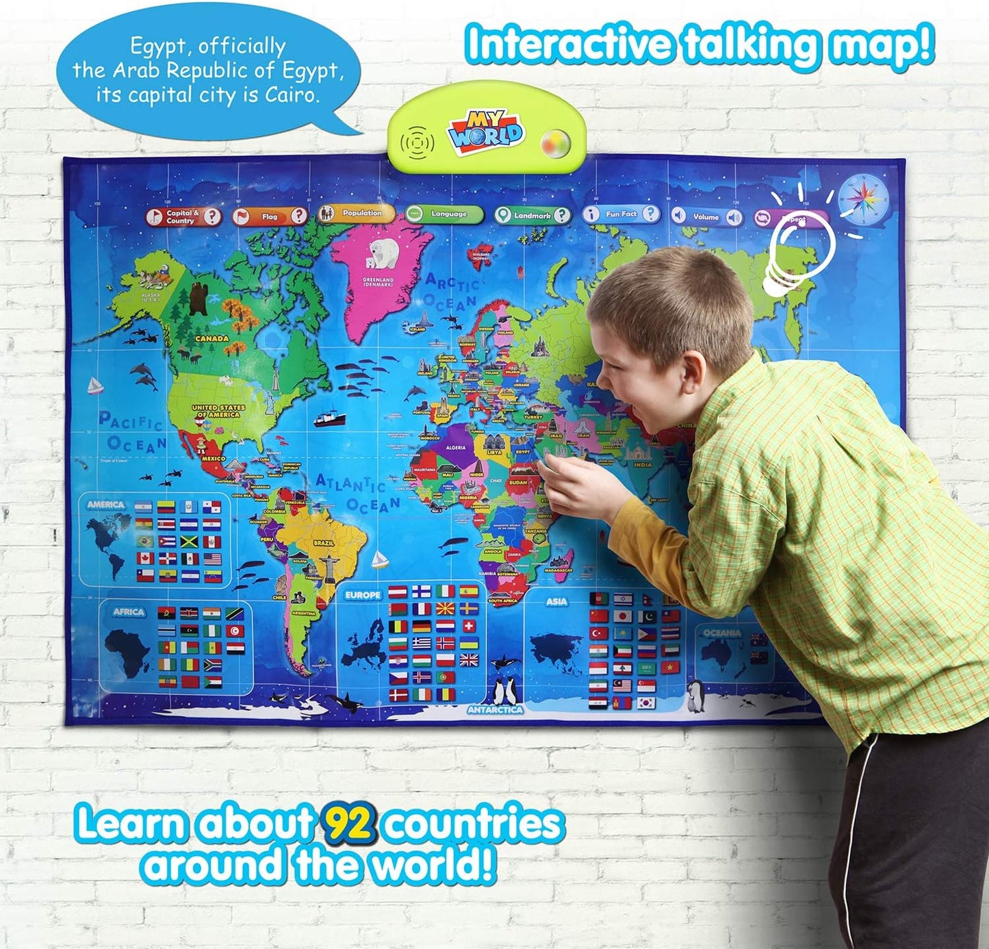 BEST LEARNING i-Poster My World Interactive Map - Educational Talking Toy for Kids of Ages 5 to 12 Years Old