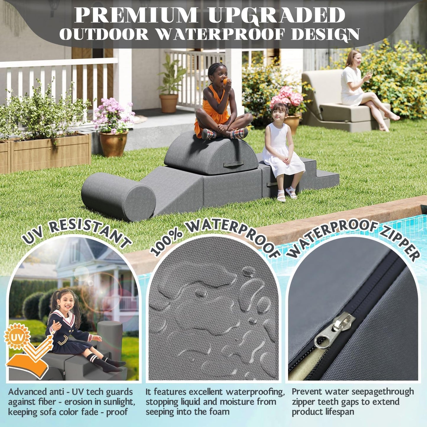 jela Foam Blocks 6Pcs Soft Play Equipment Waterproof Fabric, UV Resistant Toddler Climbing Toys Indoor& Outdoor Soft Play Climbing for Toddlers, Lightweight Climbing Blocks for Babies, Kids (Darkgrey)