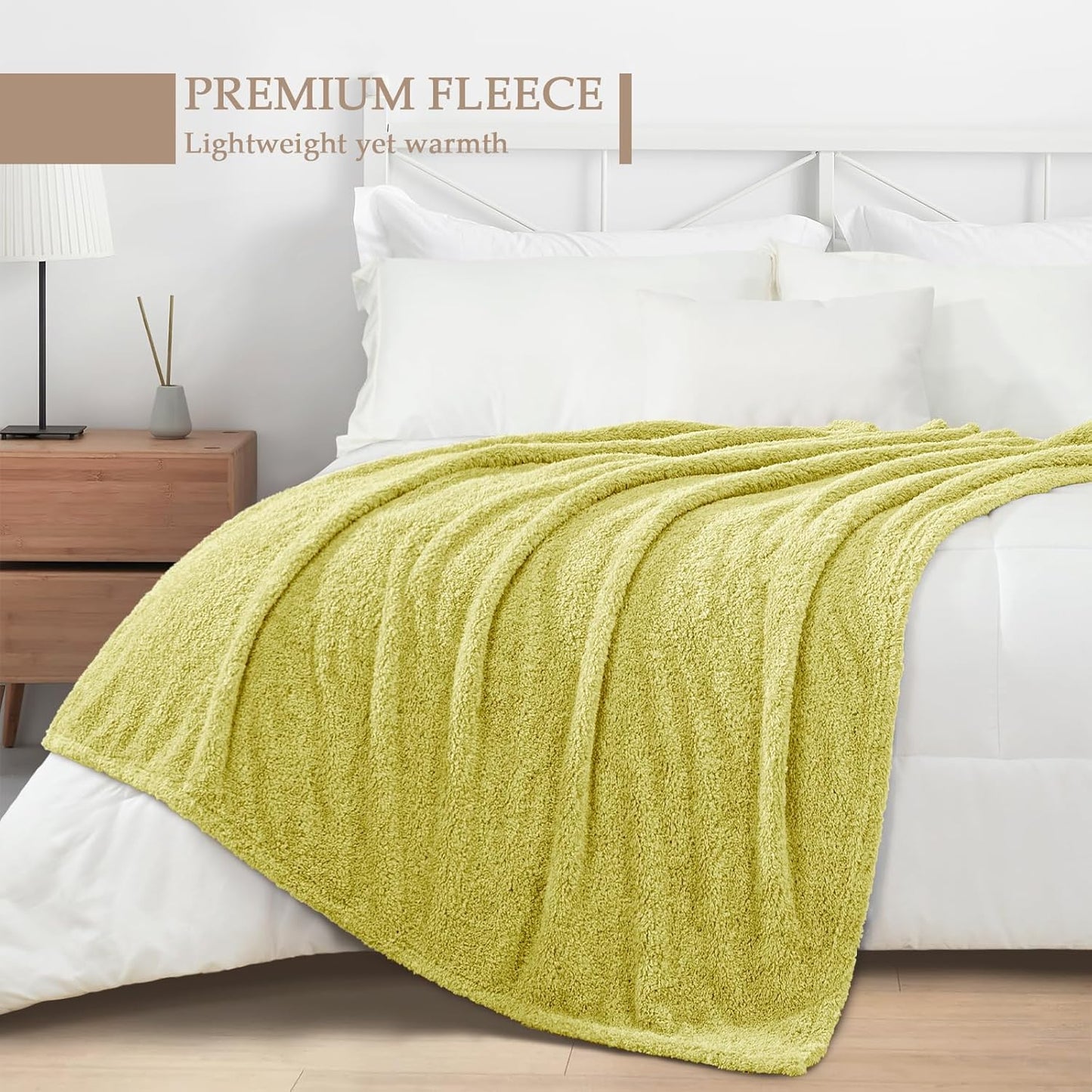 Exclusivo Mezcla Fleece Blanket for Couch, Soft and Cozy Queen Blankets for Women Men Girls Kids, Suitable for All Seasons, Light Green, 90x90 Inches