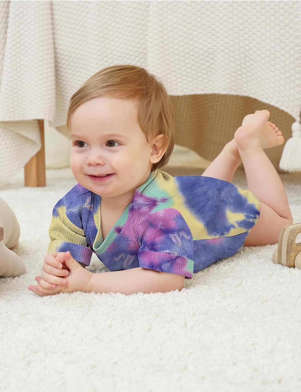 Jimonda Baby Bodysuit Newborn Tie Dye Clothes Infant Waffle One Piece Romper Baby Boys Girls Short Sleeve Jumpsuit Outfits