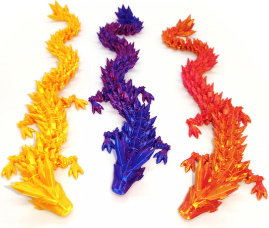 3PCS 3D Printed Dragon Fidget Toy, Full Articulated Dragon Crystal Dragon, Home Office Decor Executive Desk Toys, Fidget Toys for Autism/ADHD