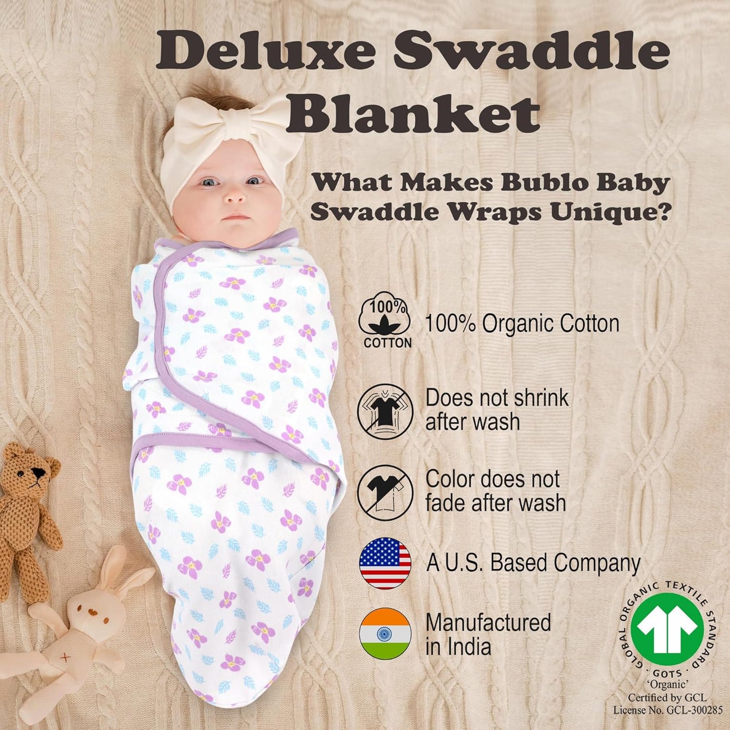 Bublo Baby Swaddles for Newborns – 3-Pack Infant Swaddles 0-3 Months – Adjustable Swaddle Sleep Sack – Soft Organic Cotton Baby Wrap for Safe & Cozy Sleep